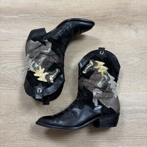 Beverly Feldman Leather Cowboy Boots with Horse Applique Women's 9 9M